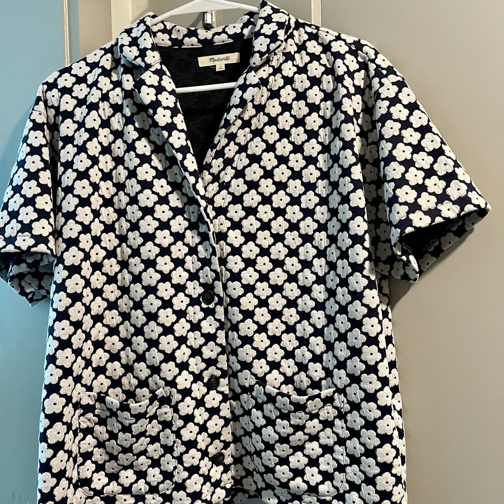 Madewell Floral Check Jacquard Knit Camp Shirt